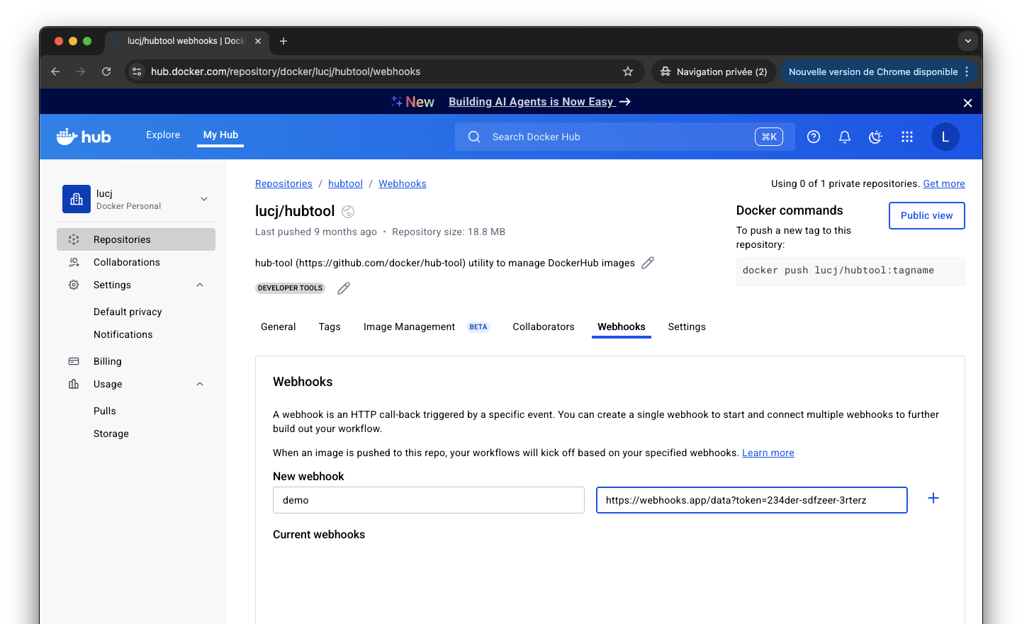 DockerHub webhook configuration