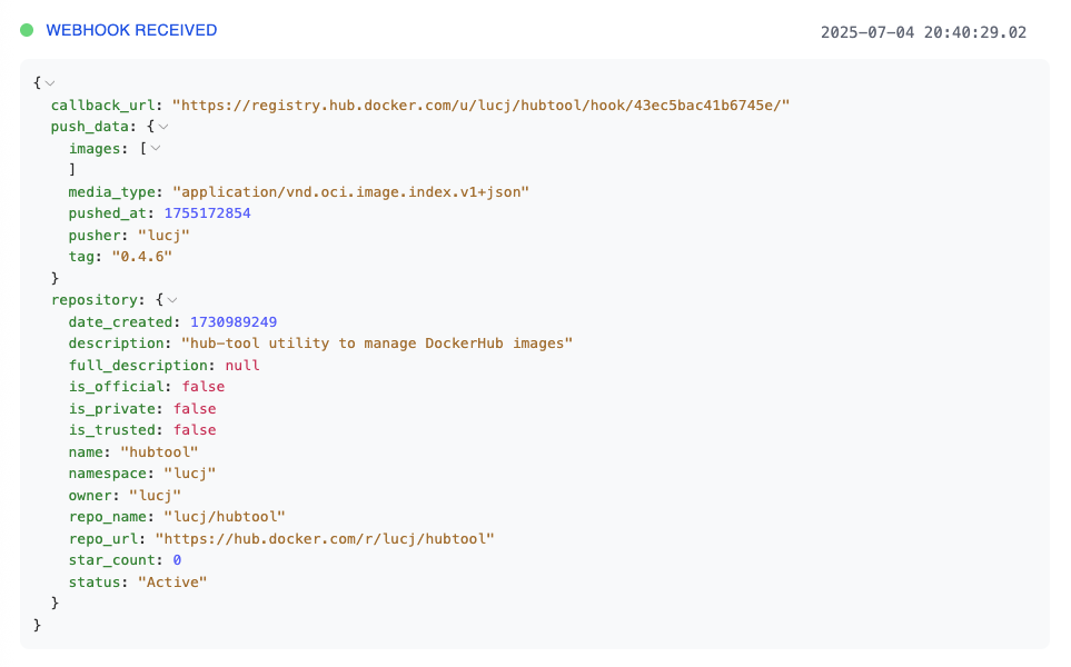 DockerHub webhook payload in webhooks.app